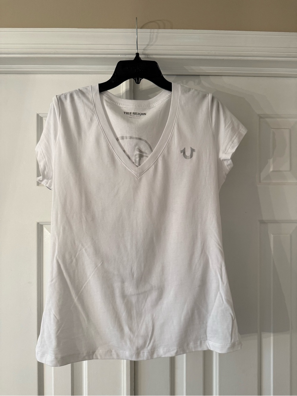 True Religion White V-Neck Logo Short Sleeve Tee